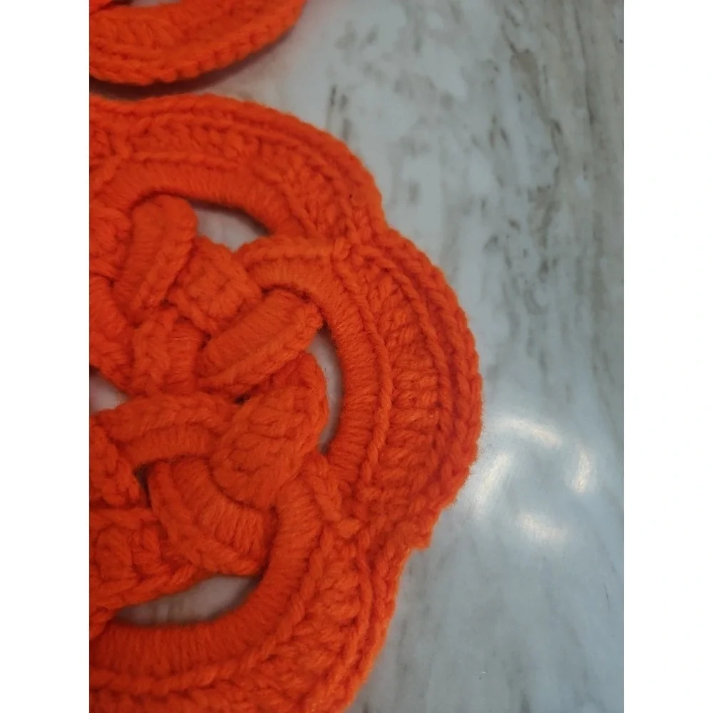 Handmade Celtic Knot Crochet Trivet Hot Pads Set Of 2 Orange  Vintage